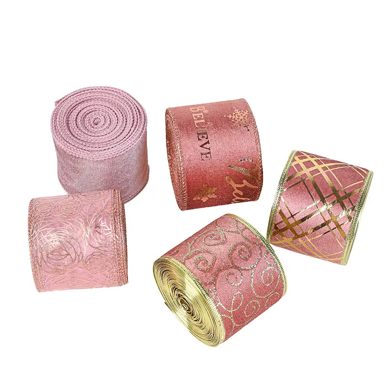 聖誕燙金印花緞帶禮品蝴蝶結