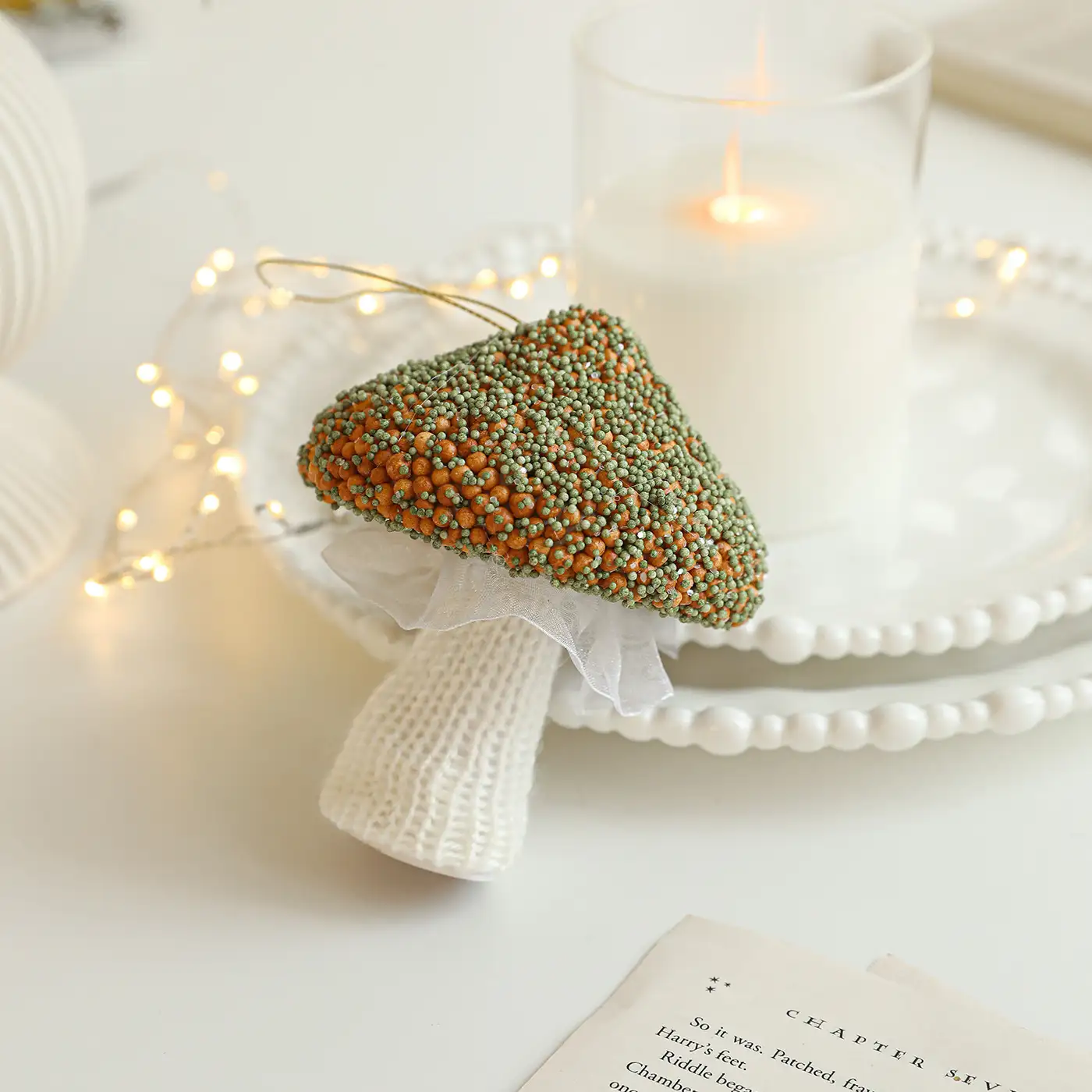 Champagne-Colored Pearl Foam Christmas Hanging Ornament