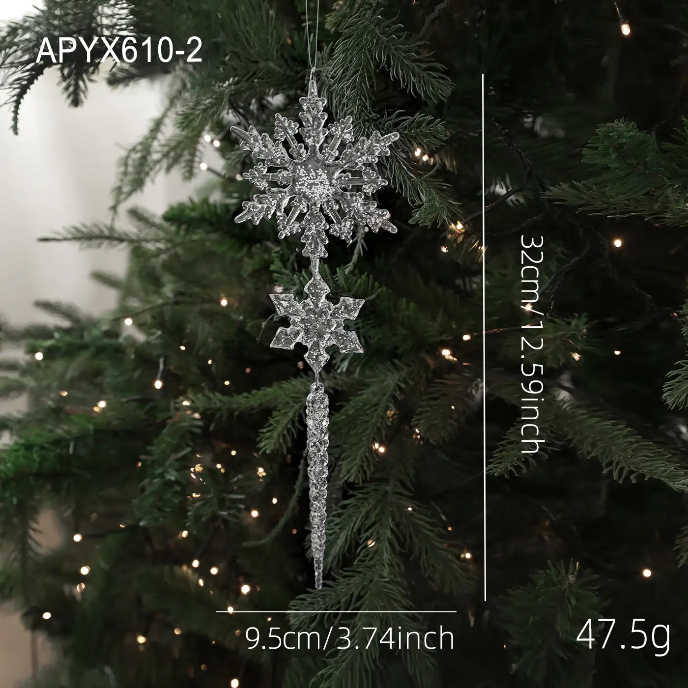 香檳色壓克力雪花聖誕樹掛飾