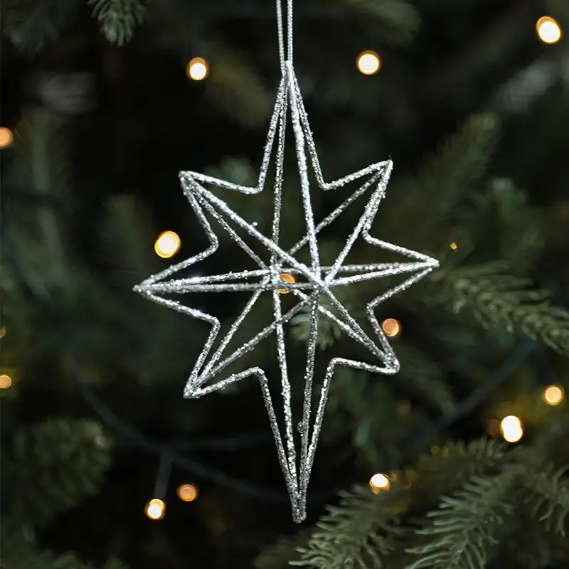 Ironwork Silver Glittered Burst-Star Christmas Ball Ornament