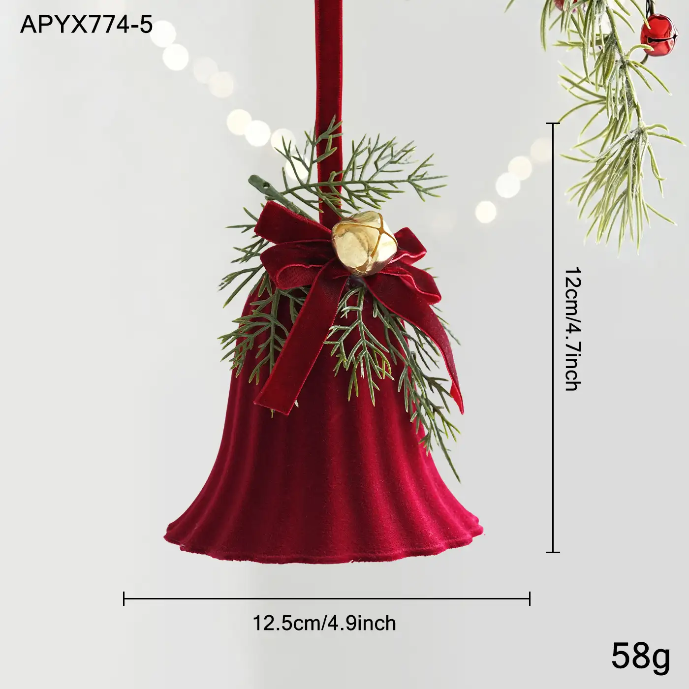 酒紅蝴蝶結鈴鐺聖誕樹掛飾