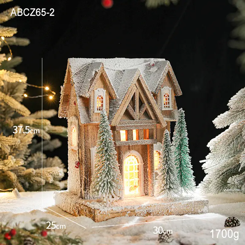 木質發光聖誕雪景小屋擺件