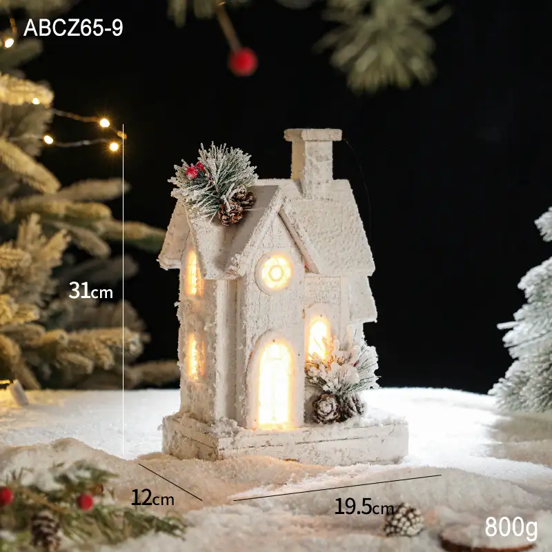 木質發光聖誕雪景小屋擺件