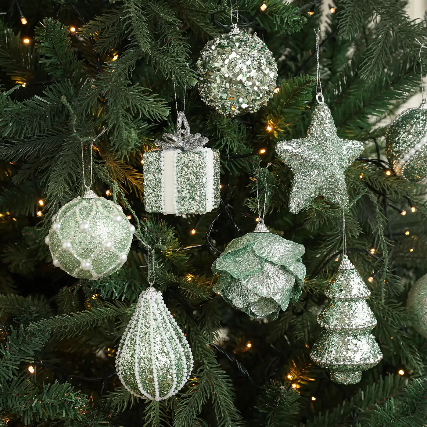 Green Glitter Foam Christmas Hanging Ball Ornament