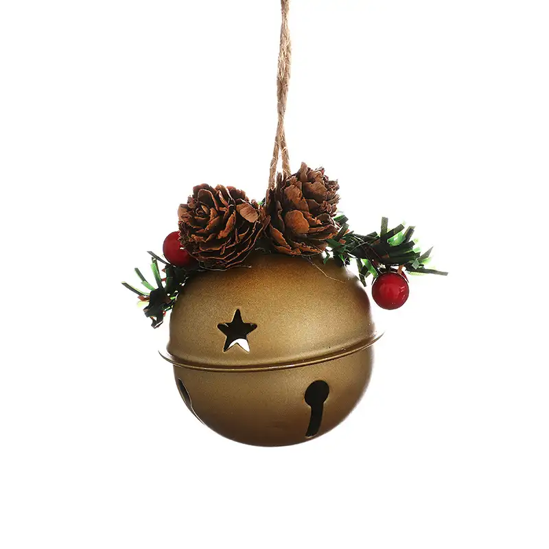 Nordic Metal Bell Christmas Tree Ornament - Pinecone & Red Berry Style