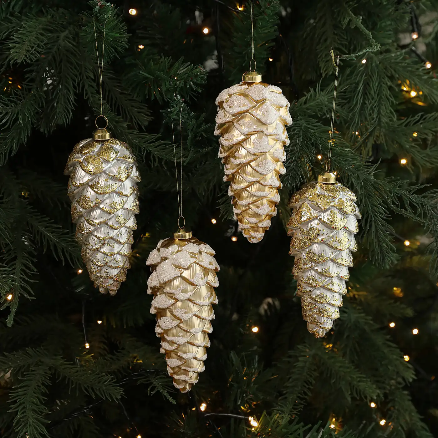Vintage Gold & Silver Pinecone and Acorn Christmas Tree Ornaments