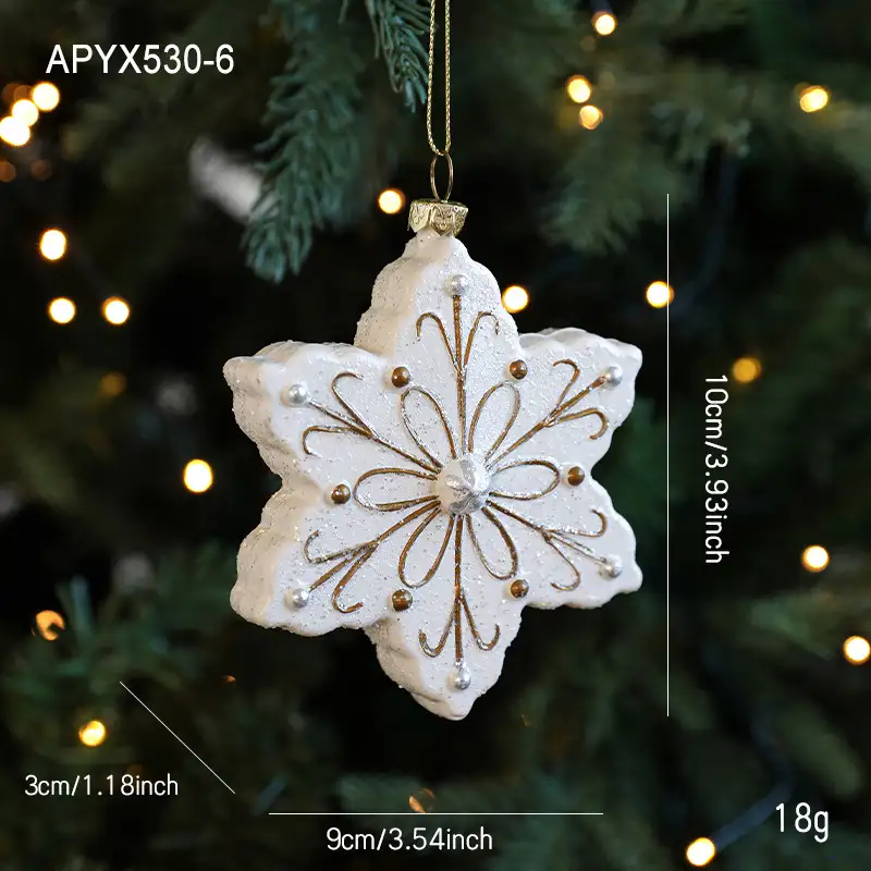 White and green snowflake Santa plastic hanging ornament